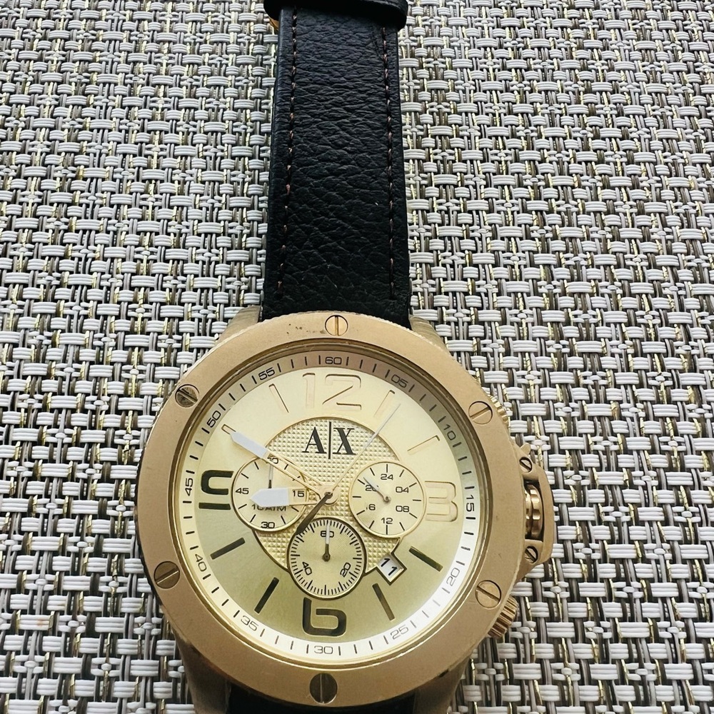 Armani Exchange Gold-Tone Watch with Black Strap